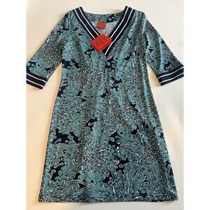 NWT Tracy Negoshian Women’s Small Lanes Fitted Dress 3/4 Sleeve Blue Floral